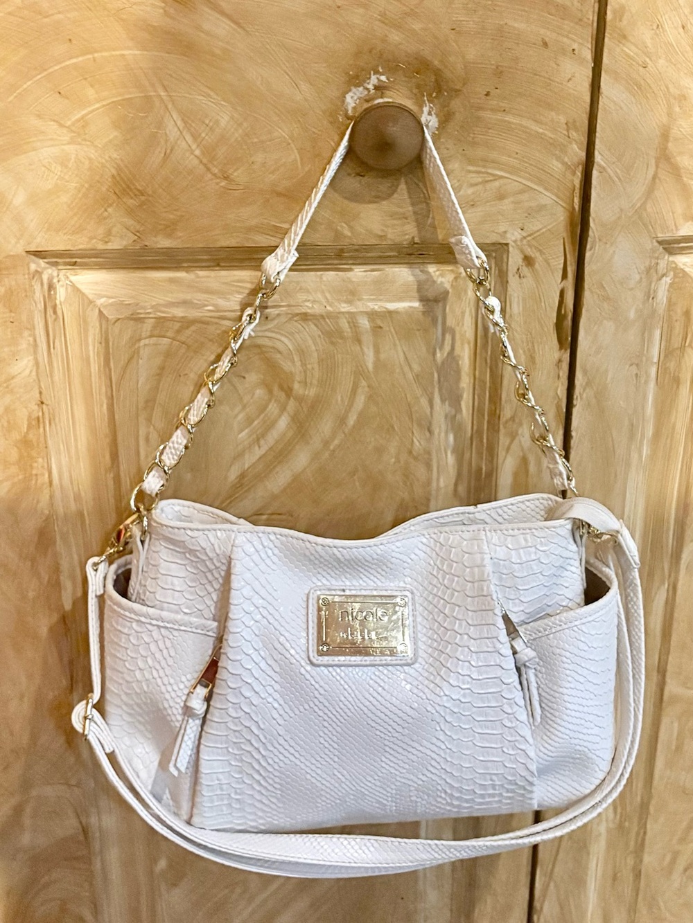Nicole Miller White Croc Crossbody/Shoulder Bag